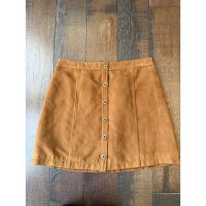Y2K Hollister Faux Suede Button Front Mini Skirt‎ Tan Brown A-Line Size small